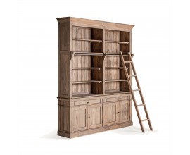 Luxusná masívna knižnica Constantine s rebríkom a úložným priestorom v skrinkách a zásuvkách svetlá hnedá 197 cm