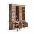 Luxusná masívna knižnica Constantine s rebríkom a úložným priestorom v skrinkách a zásuvkách svetlá hnedá 197 cm