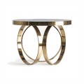 Luxusný art deco okrúhly konferenčný stolík Arossia s dizajnovou podstavou v tvare troch obručí čierna zlatá 60 cm