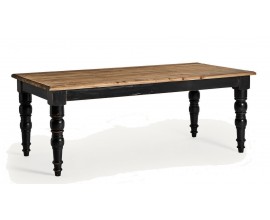Luxusný čierny obdĺžnikový vintage jedálenský stôl Zena Noir s vyrezávanými nohami a vrchnou doskou v hnedej farbe 200 cm