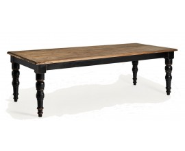 Luxusný vintage obdĺžnikový jedálenský stôl Zena Noir s vyrezávanými čiernymi nohami a svetlou hnedou vrchnou doskou 250 cm