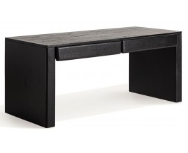 Luxusný moderný čierny písací stôl Alaric s dvomi zásuvkami z masívneho mangového dreva 180 cm