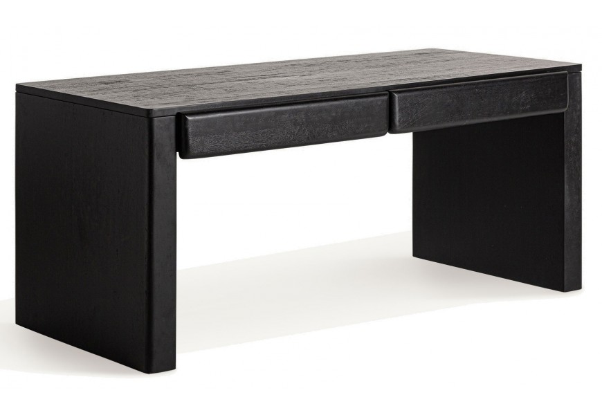 Luxusný dizajnový písací stôl Alaric s dvomi nohami a dvomi zásuvkami s masívneho mangového dreva v čiernej farbe