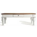 Luxusný biely obdĺžnikový konferenčný stolík Isla v provensálskom štýle s hnedou vrchnou doskou 130 cm