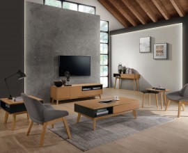 Dizajnová obývacia zostava Nordica Clara v svetlo hnedej farbe z dubového dreva v škandinávskom štýle