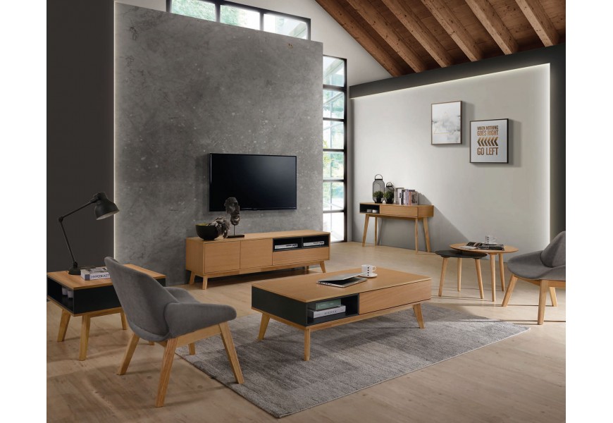 Dizajnová obývacia zostava Nordica Clara v svetlo hnedej farbe z dubového dreva v škandinávskom štýle s moderným minimalistickým nádychom