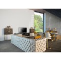 Moderný luxusný TV stolík Catia z masívneho dreva tmavohnedý 200 cm so zásuvkou a štyrmi dvierkami