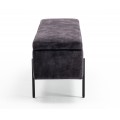 Moderná sivá dizajnová lavica Irvin s úložným priestorom a zamatovým čalúnením 100 cm