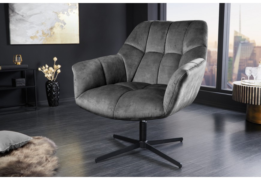 Dizajnová otočná nastaviteľná stolička Mariposa s čalúneným poťahom v sivej farbe s výškovo nastaviteľnou nohou v čiernej farbe