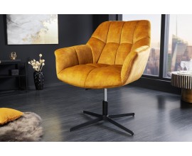 Dizajnová otočná stolička Mariposa s čalúnením v horčicovej farbe s výškovo nastaviteľnou nohou v čiernej farbe