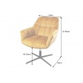 Dizajnová stolička Mariposa s otočnou a výškovo nastaviteľnou funkciou s nohou v čiernej farbe v horčicovej farbe s textilným čalúnením