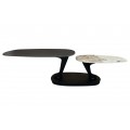 Dizajnový konferenčný stolík Delin s dvomi doskami s otočnými polohovateľnými nožičkami z kovu  s dvomi doskami z čierneho kameňa v mramorovom vzhľade