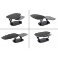 Dizajnový konferenčný stolík Delin s oblými otočnými polohovateľnými dvojúrovňovými otočnými doskami s čiernou konštrukciou s čiernymi mramorovými doskami