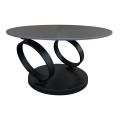Dizajnový otočný dvojúrovňový otočný konferenčný stolík Delin s mramorovými okrúhlymi doskami čiernej farbe 80-134 cm