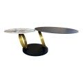 Dizajnový glamour otočný okrúhly konferenčný stolík Delin s okrúhlymi doskami v čiernej farbe a v mramorovom dizajne a okrúhlymi zlatými otočnými nožičkami