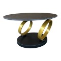Art deco okrúhly otočný konferenčný stolík Delin s okrúhlymi doskami a okrúhlymi zlatými otočnými nožičkami 80-134 cm