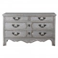 Luxusná vintage sivá komoda Lilina s klasickým vyrezávaním s kovovými rúčkami 140cm