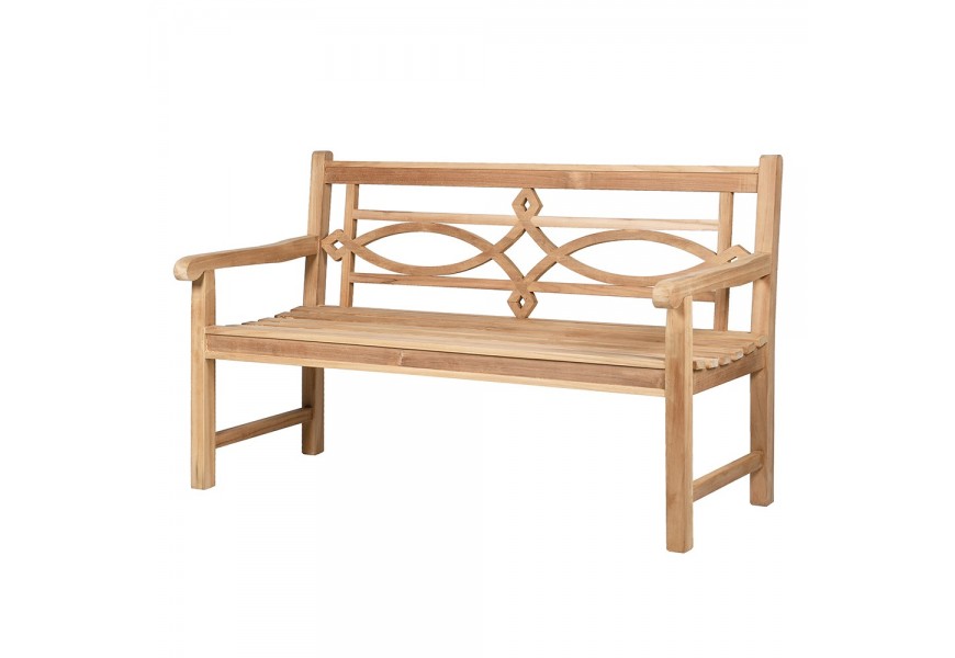 Ozdobná záhradná lavica Meks vo vidieckom štýle z teakového dreva v svetlo hnedej farbe