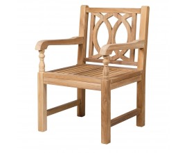 Vidiecka ozdobná záhradná stolička Meks z teakového dreva s ozdobným vyrezávaním v svetlo hnedej farbe 93 cm
