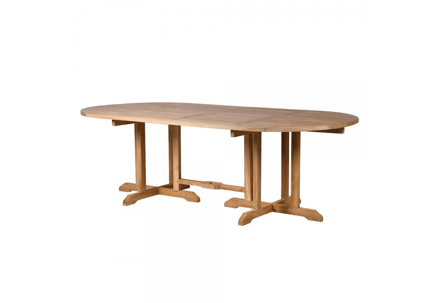 Záhradný jedálenský stôl Telin z teakového dreva vo vidieckom štýle v svetlo hnedej farbe v oválnom tvare
