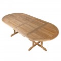 Vidiecky záhradný jedálenský stôl Telin vo svetlo hnedej farbe z teakového dreva v oválnom tvare