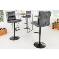 Dizajnová industriálna otočná barová stolička Zoe s výškovo nastaviteľnou funkciou so zamatovým poťahom v sivej farbe a s kovovou nohou v čiernej farbe