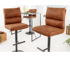 Industriálna dizajnová barová výškovo nastaviteľná stolička Kelsy v teplej hnedej farbe so zamatovým poťahom 100-121 cm  