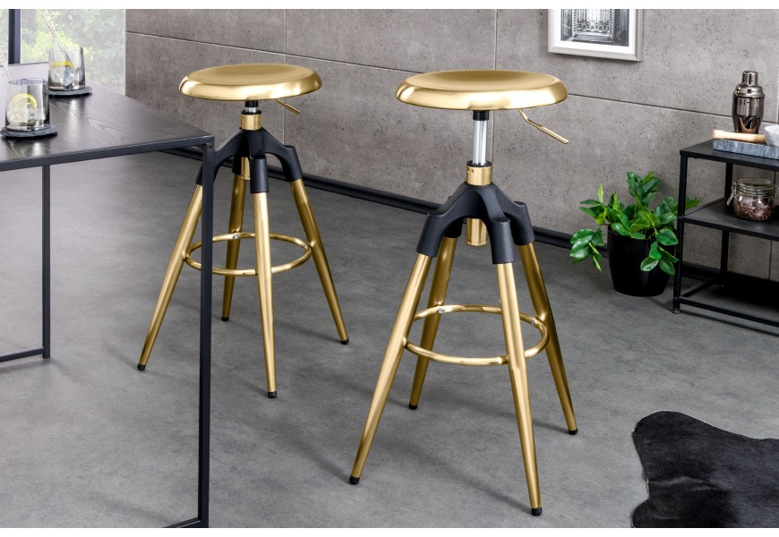 Dizajnová barová stolička Zalias v zlatej farbe 74-82 cm 