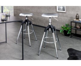 Dizajnová glamour barová otočná okrúhla stolička Zalias v striebornej chromovanej farbe 74-82 cm 