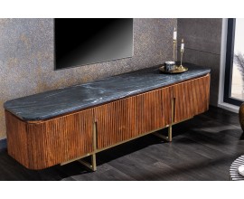 Art deco televízny stolík Gatsby s mramorovou doskou v čiernej farbe z mangového dreva 160 cm