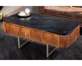 Dizajnový art deco konferenčný stolík s čiernym mramorovým dizajnom z mangového dreva so zlatými nožičkami z kolekcie Gatsby