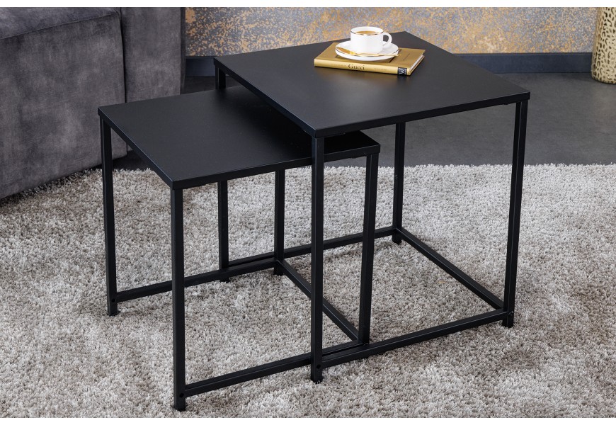 Industriálny set dvoch čiernych štvorcových konferenčných stolíkov Industria Durante 46 cm 