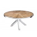 Luxusný industriálny okrúhly jedálenský stôl Barracuda z teakového hnedého dreva s chromovanými nožičkami 120 cm