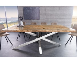 Industriálny jedálenský stôl Barracuda v obdĺžnikovom tvare z teakového dreva s chromovanými nožičkami