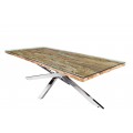 Luxusný industriálny obdĺžnikový jedálenský stôl Barracuda z teakového hnedého dreva s chromovanými nožičkami 220 cm