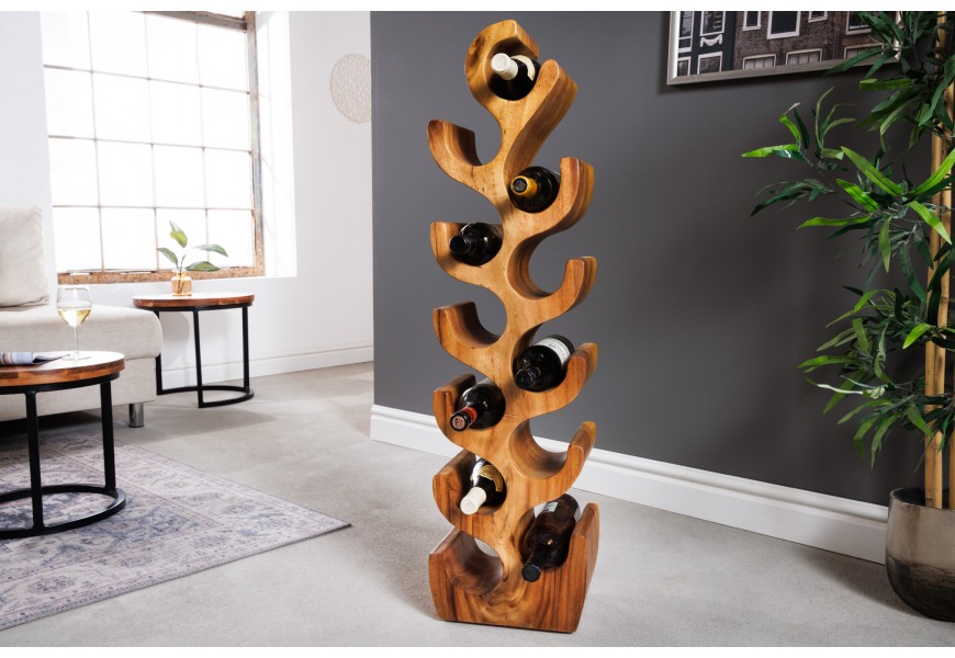 Dizajnový stojan na víno Milena z exotického lakovaného dreva Suar 101 cm