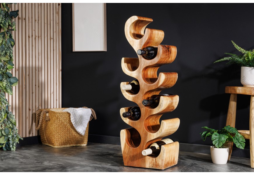 Dizajnový stojan na víno Milena z exotického lakovaného dreva Suar 80 cm