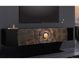 Luxusný nástenný orientálny televízny stolík Cumbria v čierno zlatej farbe 160 cm 