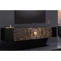 Orientálny televízny stolík Cumbria v čierno zlatej farbe z mangového dreva s detailmi z kovu