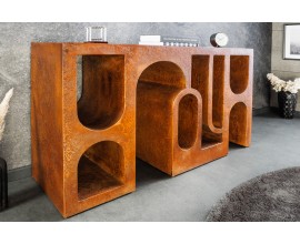 Art deco obdĺžnikový medený konzolový stolík Gerin s Koligeometrickym obrazcom