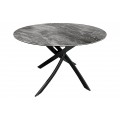 Dizajnový okrúhly jedálenský stôl Valldemossa so sivou mramorovou vrchnou doskou a čiernymi prekríženými kovovými nožičkami