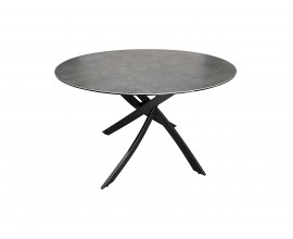 Moderný okrúhly jedálenský stôl Valldemossa pre šesť osôb s antracitovou vrchnou doskou a prekríženými čiernymi kovovými nožičkami