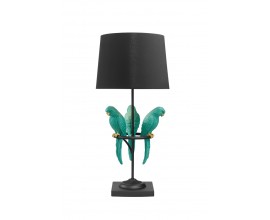 Dizajnová stolná lampa Macaw v čiernej farbe s tromi tyrkysovými figúrami papagájov 75 cm