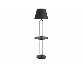 Dizajnová industriálna čierna stojaca lampa Bucky s odkladacím stolíkom 175 cm