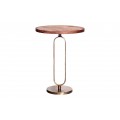 Art deco okrúhly medený príručný stolík Zendy s drevenou doskou v glamour nádychu 60 cm