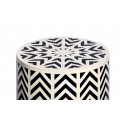 Dizajnový okrúhly bielo čierny príručný stolík Bone Inlay s geometrickým vzorovaním s intarziou z kosti 46 cm