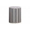 Dizajnový príručný stolík Bone Inlay vo valcovom tvare v bielo čiernej farbe z byvolej kosti s geometrickým vzorovaním