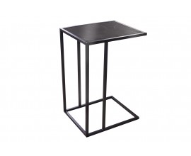 Industriálny čierny príručný stolík Industria Marble s vrchnou doskou s mramorovým dizajnom v antracitovom odtieni 63 cm
