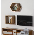 Luxusná hnedá šesťuholníková nástenná polica Norse z masívneho mindi dreva 40 cm
