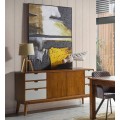 Luxusný príborník Norse z masívneho mindi dreva s dvojitými dvierkami a šiestimi zásuvkami hnedá biela 160 cm